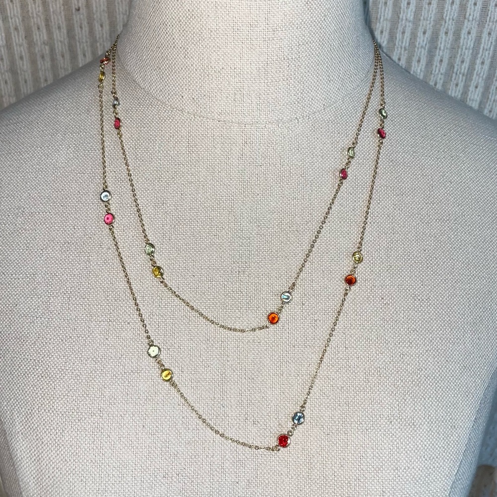 J Crew Double Strand Delicate Gem Multi Color Necklace